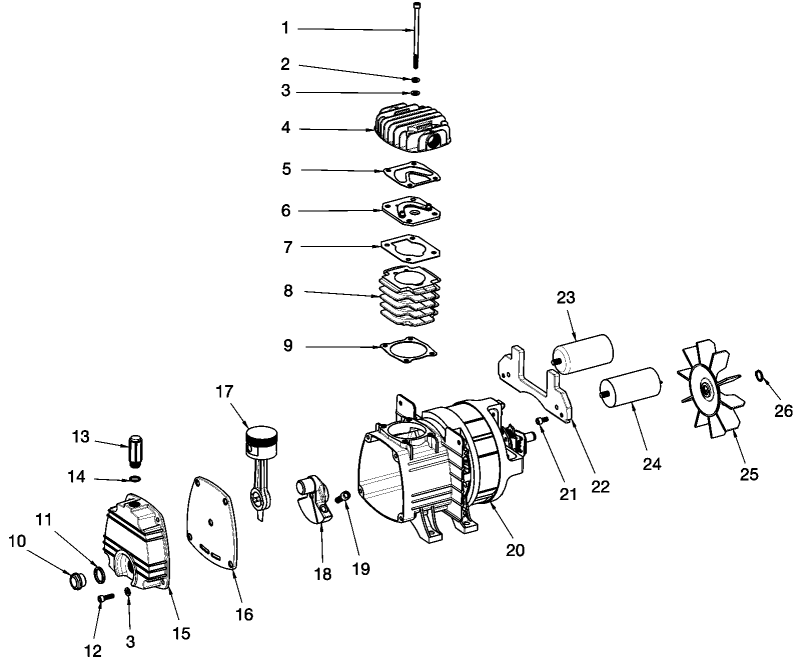 PUMP Diagram and Parts List for Type 0 Porter Cable Compressor